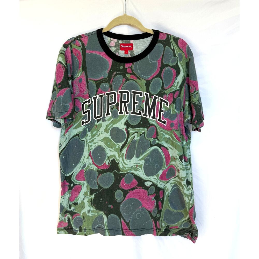 Supreme Marbled Arch Logo Cotton Ringer Tee T-Shirt, 2014, Large
